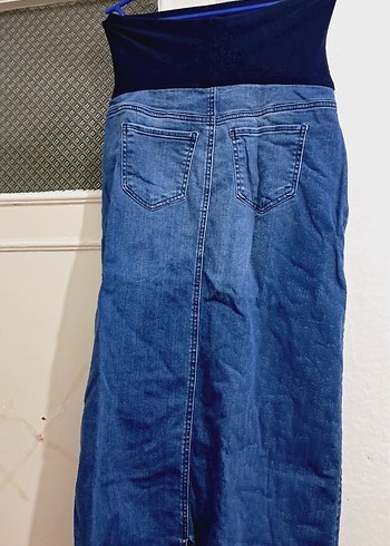 Beli Kemerli Mavi Hamile Kot Etek - Görsel 3