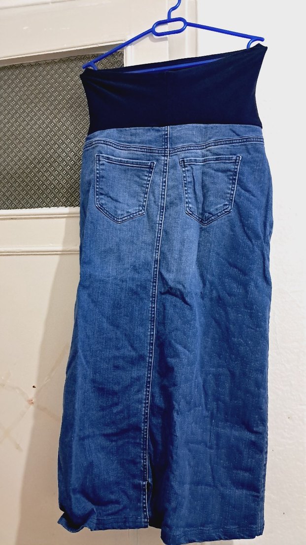 Beli Kemerli Mavi Hamile Kot Etek - Görsel 3