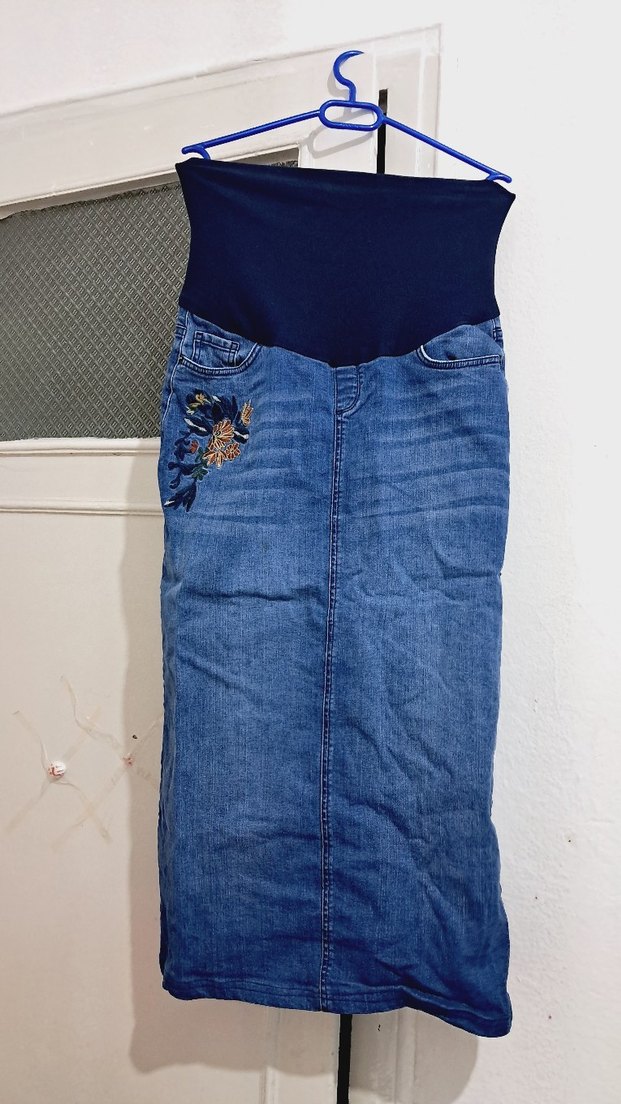 Beli Kemerli Mavi Hamile Kot Etek - Görsel 2