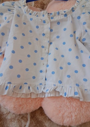 Mavi Puantiyeli Kısa Kollu Pamuk Bluz - Görsel 6