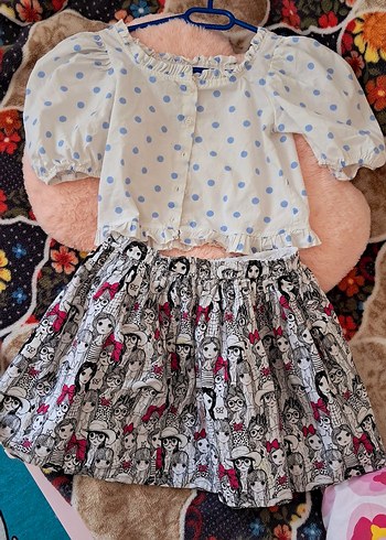 Mavi Puantiyeli Kısa Kollu Pamuk Bluz - Görsel 2