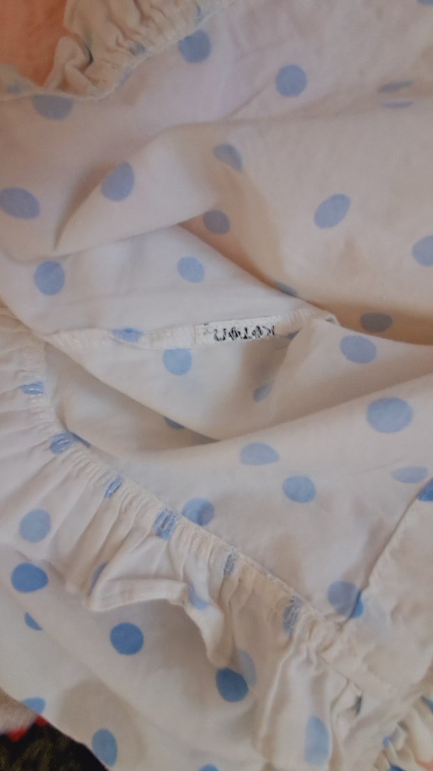 Mavi Puantiyeli Kısa Kollu Pamuk Bluz - Görsel 5