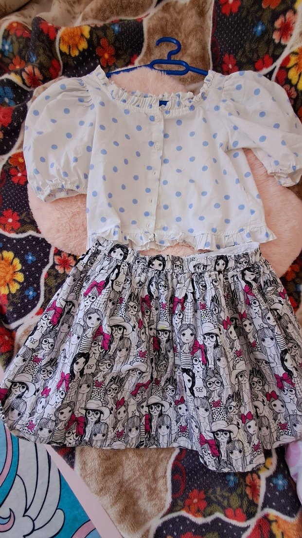 Mavi Puantiyeli Kısa Kollu Pamuk Bluz - Görsel 3