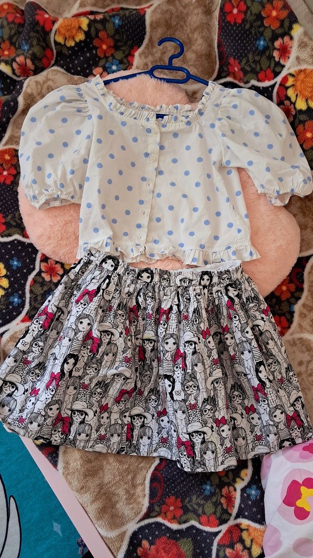 Mavi Puantiyeli Kısa Kollu Pamuk Bluz - Görsel 2