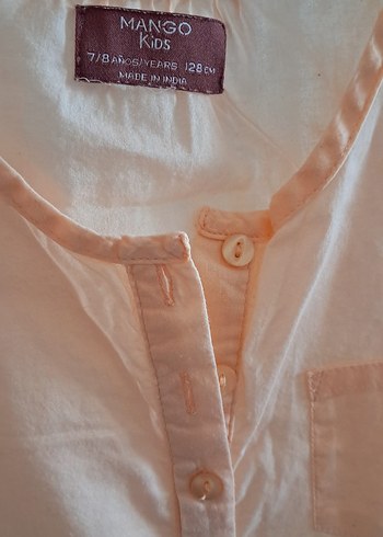 Bej Keten Düğmeli V Yaka Bluz - Görsel 3