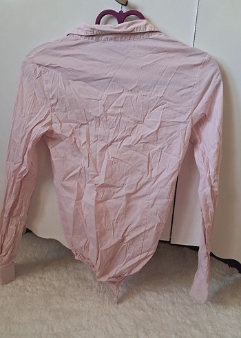 Pembe Keten Uzun Kollu Düğmeli çıtçıtlı Gömlek - Görsel 4