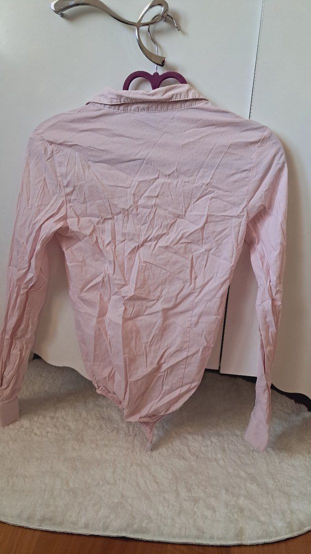 Pembe Keten Uzun Kollu Düğmeli çıtçıtlı Gömlek - Görsel 4