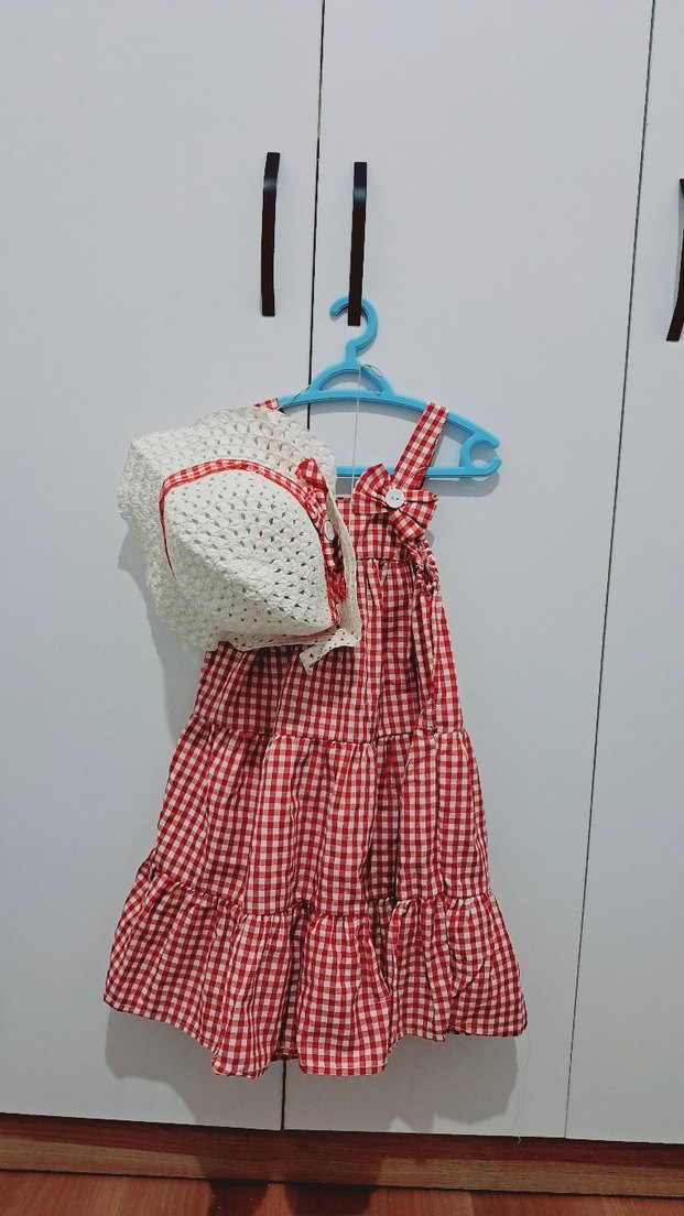 Kırmızı Kareli Fırfırlı Kız Elbisesi - Görsel 3