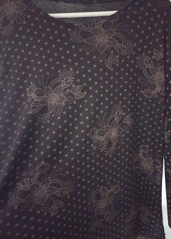 48 Beden Siyah Batik Desenli Uzun Kollu Kadın Bluz