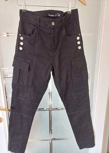 Siyah Düğmeli Kadın Denim Pantolon - Görsel 2