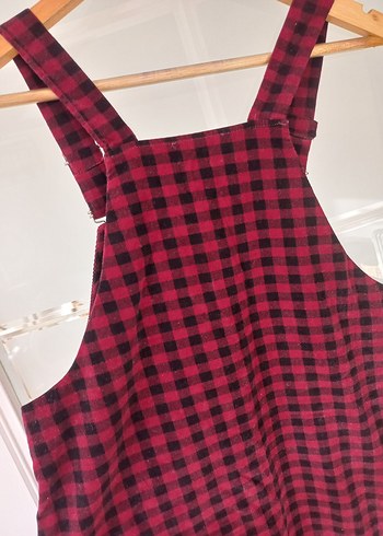 Bordo Kareli Askılı Kemerli Kız Salopet - Görsel 7