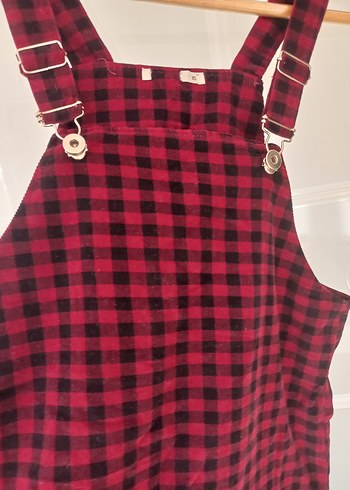 Bordo Kareli Askılı Kemerli Kız Salopet - Görsel 4