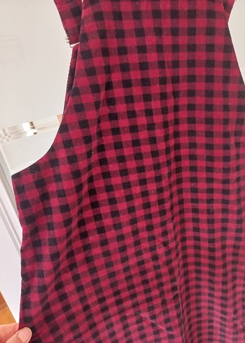 Bordo Kareli Askılı Kemerli Kız Salopet - Görsel 6