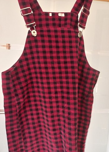 Bordo Kareli Askılı Kemerli Kız Salopet - Görsel 5