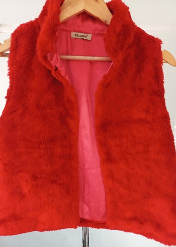 Kırmızı Kürklü Kadın Yelek - Görsel 3