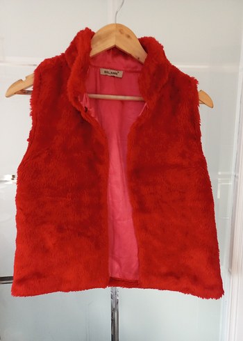Kırmızı Kürklü Kadın Yelek - Görsel 2