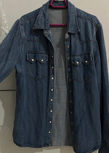 Düğmeli Mavi Denim Kadın Gömlek - Görsel 5