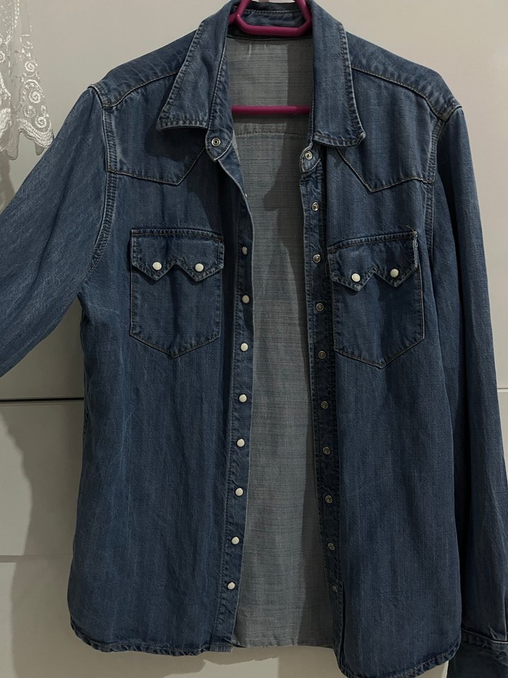 Düğmeli Mavi Denim Kadın Gömlek - Görsel 5