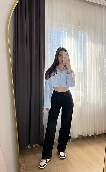 s Beden mavi Renk Zra crop gömlek