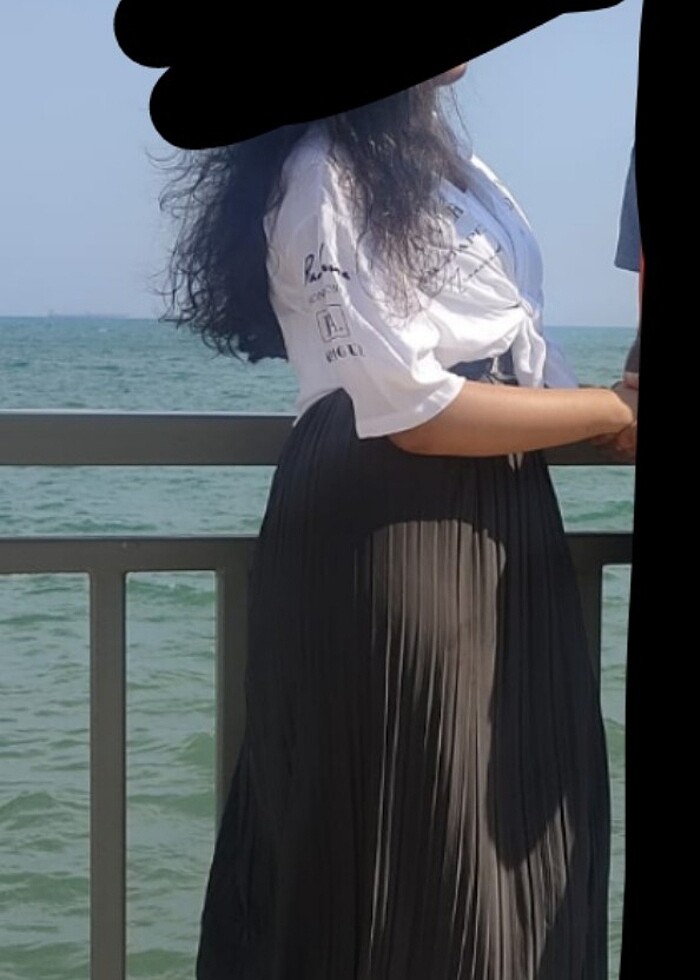 Haki renk pliseli midi etek - Görsel 2