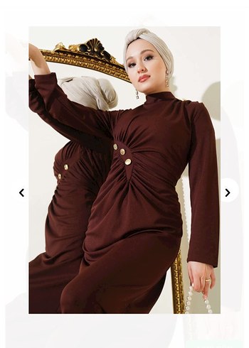 Drapeli Kahverengi tesettür abiye - Görsel 2