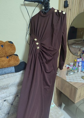 Drapeli Kahverengi tesettür abiye - Görsel 5