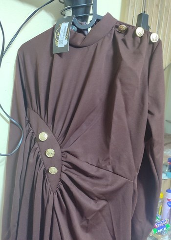 Drapeli Kahverengi tesettür abiye - Görsel 4