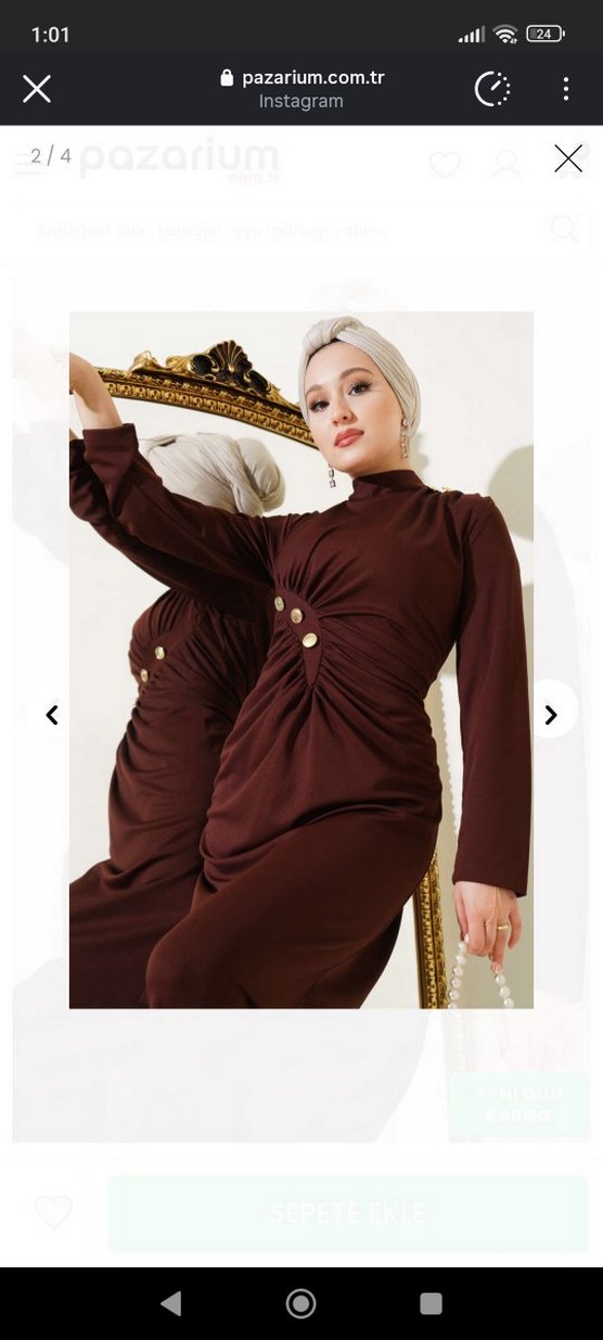 Drapeli Kahverengi tesettür abiye - Görsel 2