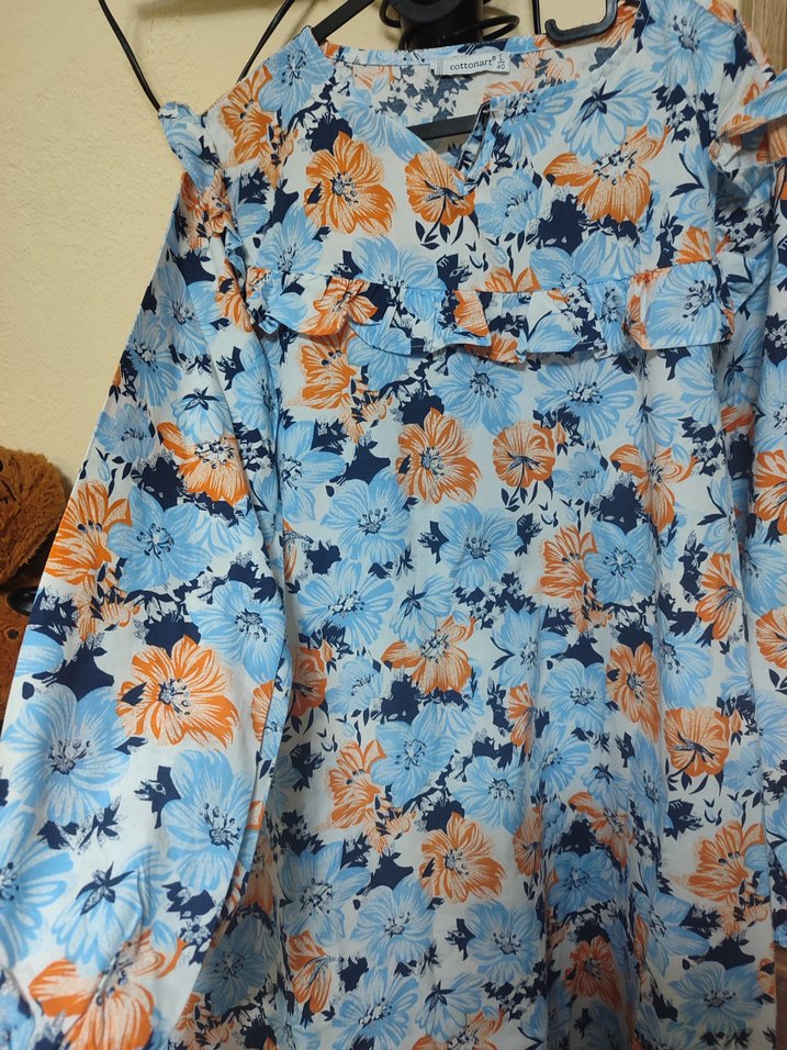 Mavi Çiçekli Uzun Bohem Elbise - Görsel 2