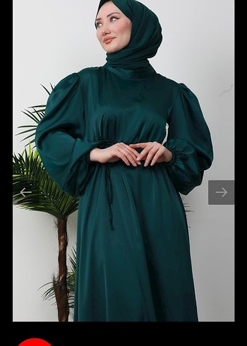 Yeşil saten balon kol abiye - Görsel 2