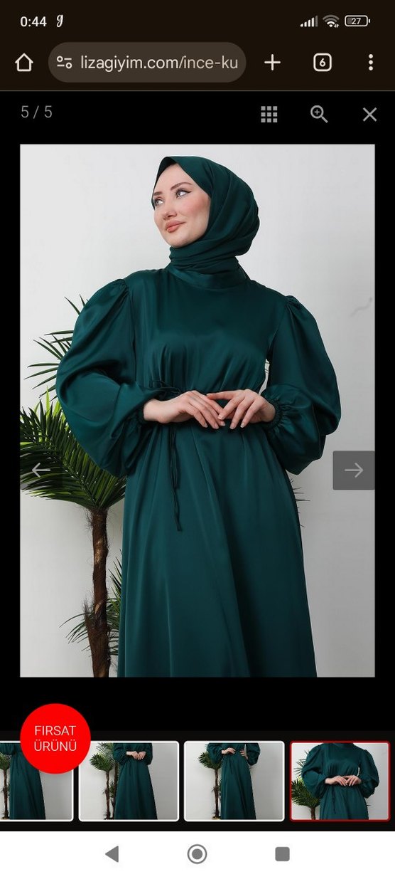 Yeşil saten balon kol abiye - Görsel 2