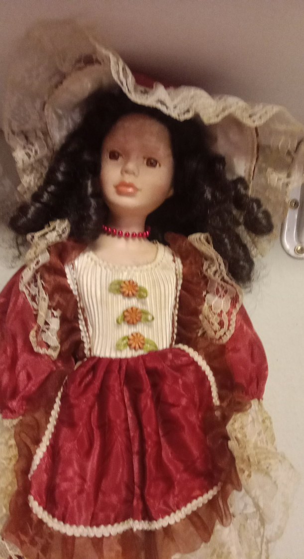 1980 lerden Bordo Vintage Dantel Detaylı Bebek - Görsel 2