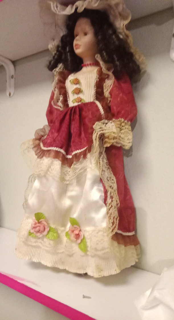 1980 lerden Bordo Vintage Dantel Detaylı Bebek - Görsel 3