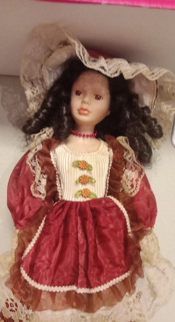 1980 lerden Bordo Vintage Dantel Detaylı Bebek - Görsel 4