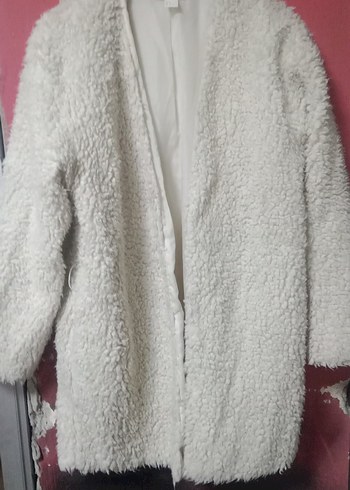 Beyaz Kadın Midi Peluş Kaban - Görsel 4