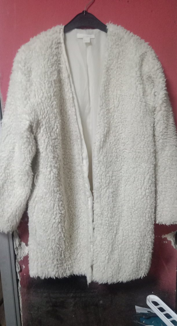 Beyaz Kadın Midi Peluş Kaban - Görsel 4