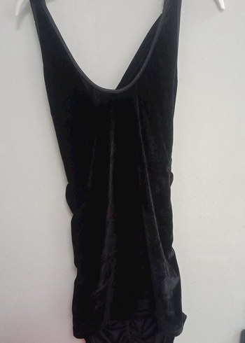 Siyah Kadife Drapeli Midi V-Yaka Kadın Elbise - Görsel 4