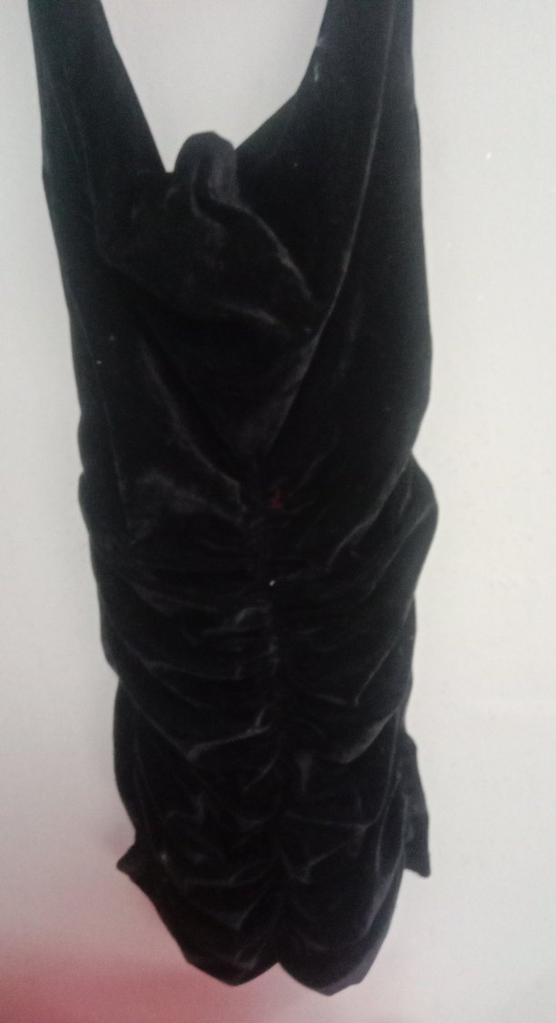 Siyah Kadife Drapeli Midi V-Yaka Kadın Elbise - Görsel 3