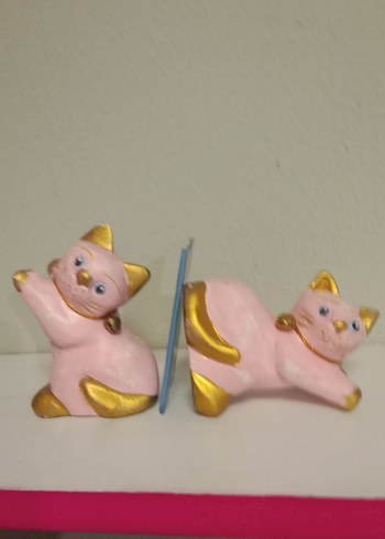 Pembe ve Altın Renkli Kedi Biblo Seti - Görsel 5