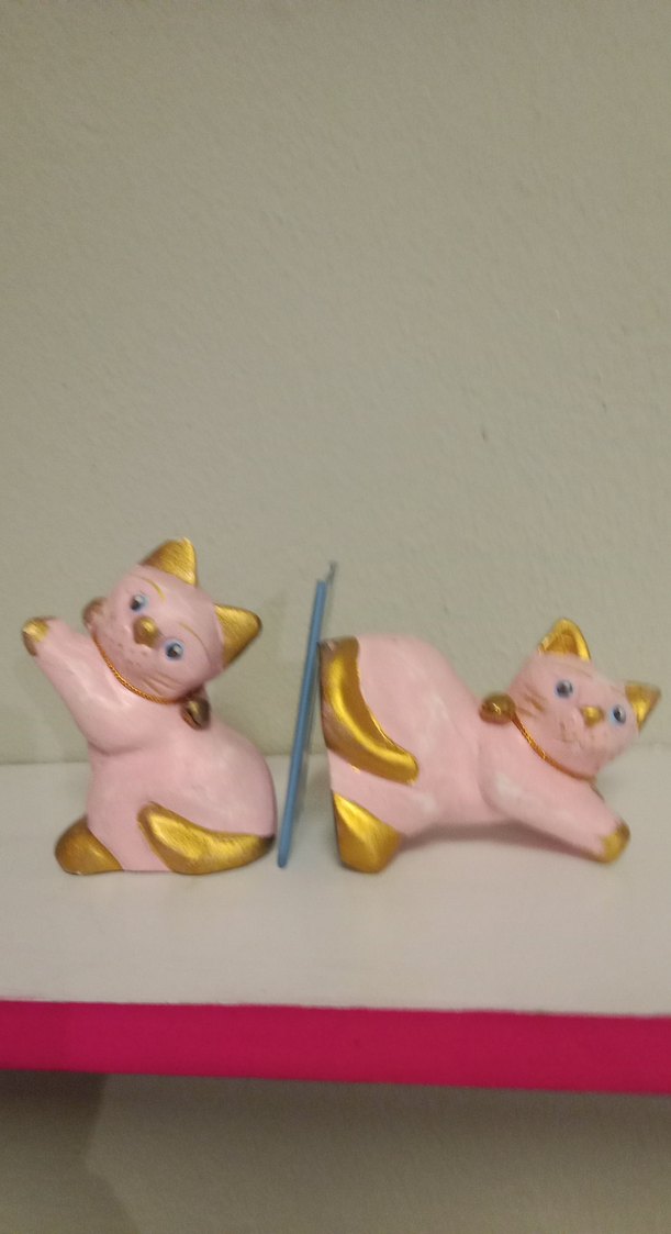 Pembe ve Altın Renkli Kedi Biblo Seti - Görsel 5