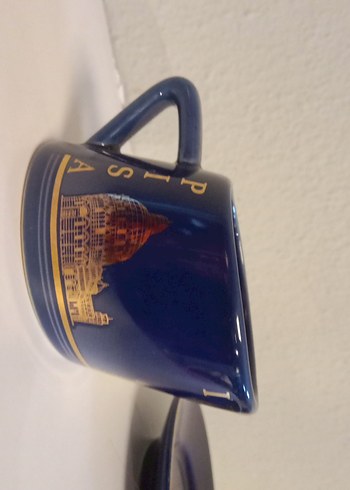 İTALYAN Koyu Mavi Seramik Fincan ve Tabak - Görsel 6