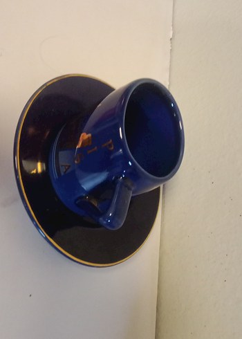 İTALYAN Koyu Mavi Seramik Fincan ve Tabak - Görsel 4