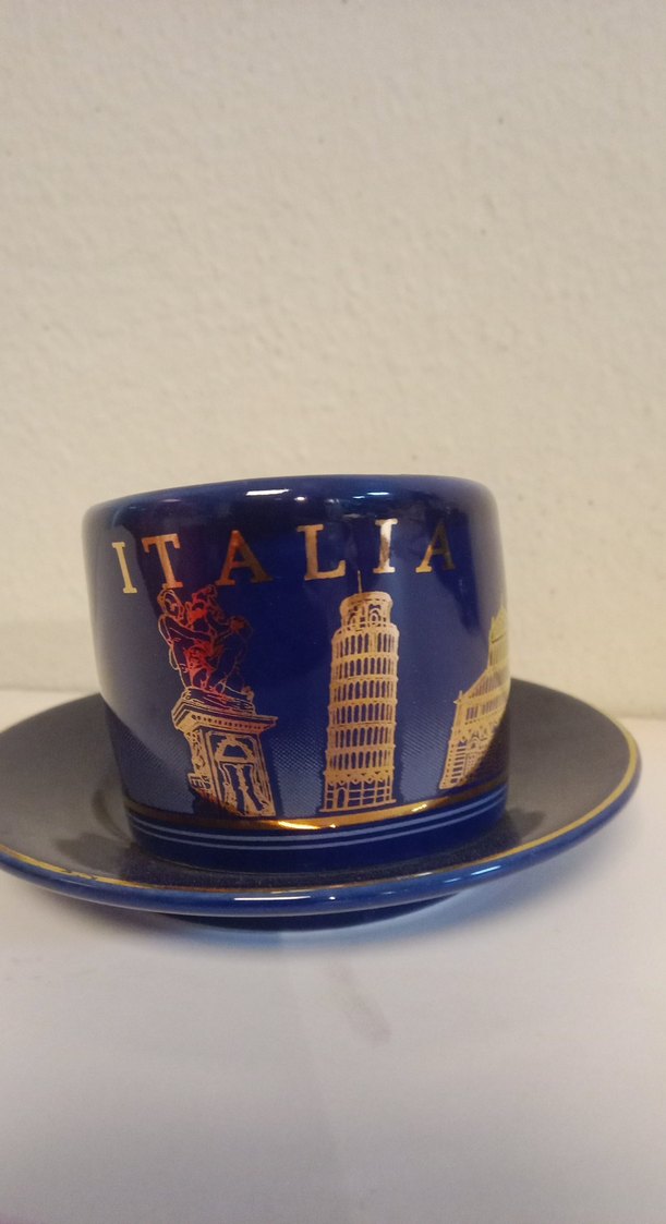 İTALYAN Koyu Mavi Seramik Fincan ve Tabak - Görsel 2