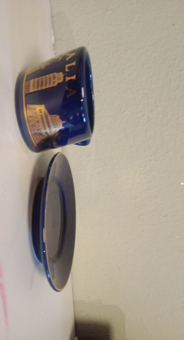 İTALYAN Koyu Mavi Seramik Fincan ve Tabak - Görsel 5