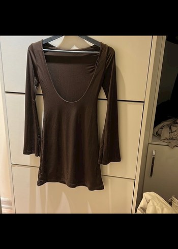 Kahverengi Uzun Kollu Mini Elbise - Görsel 2