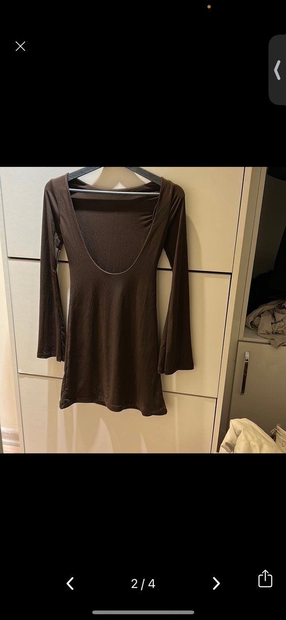 Kahverengi Uzun Kollu Mini Elbise - Görsel 2