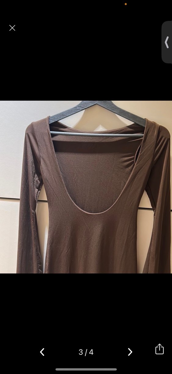 Kahverengi Uzun Kollu Mini Elbise - Görsel 3