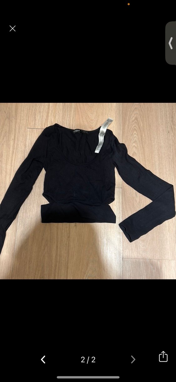 Siyah V Yaka Mini Kadın Bluz - Görsel 2