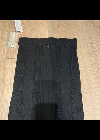 Siyah Pliseli Örgü Kadın Uzun Etek - Görsel 2