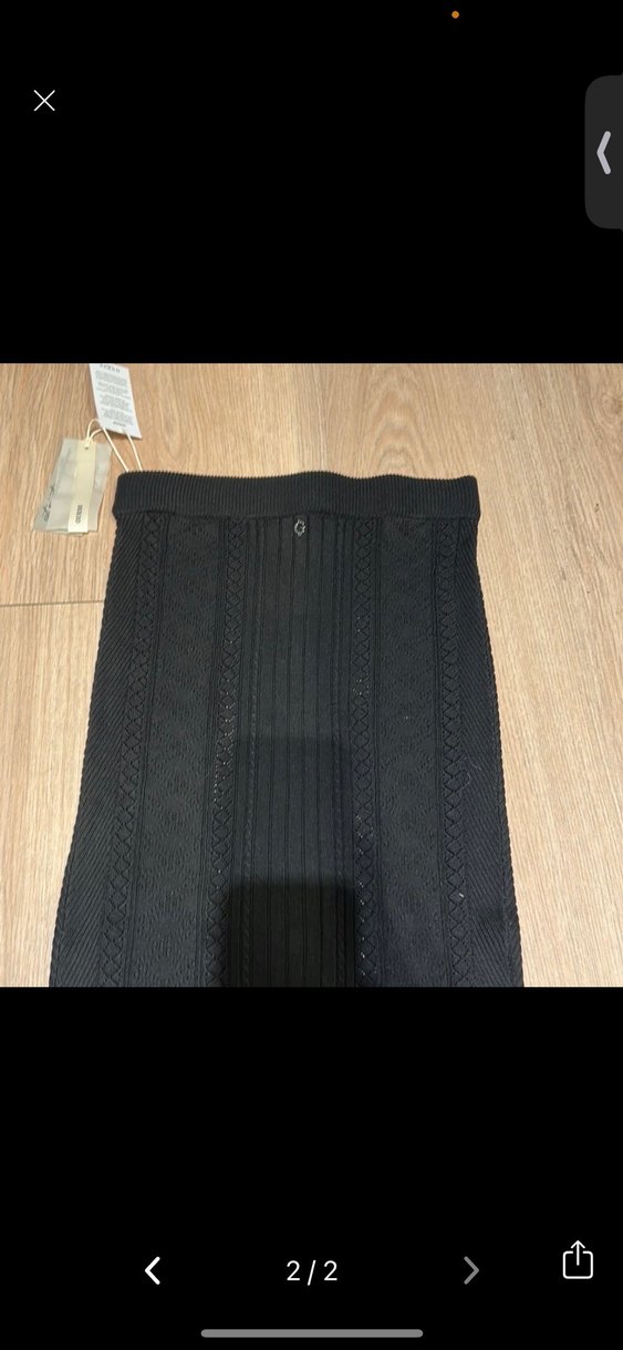 Siyah Pliseli Örgü Kadın Uzun Etek - Görsel 2